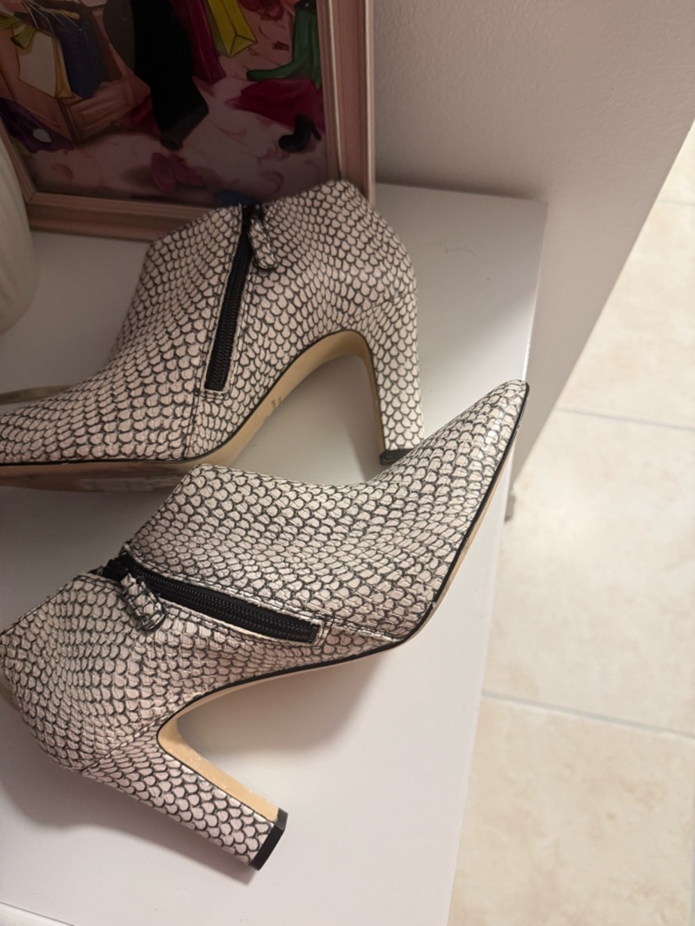 Cole Haan Cream Snake-Print Pointed Toe Ankle Boots - Picture 3 of 6